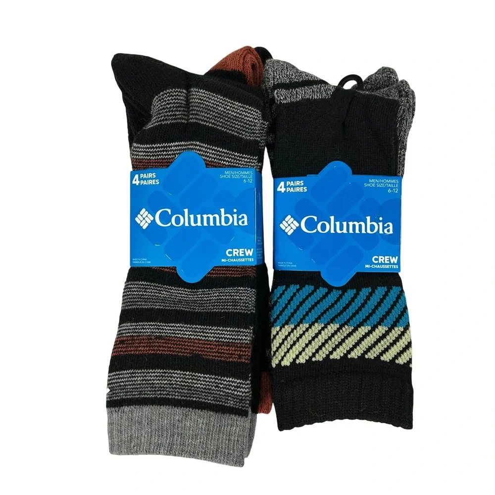 Columbia Mens 4 Pack Crew Socks Wool Blend Size 6-12 RCB035MMEBK14PR Black Multi